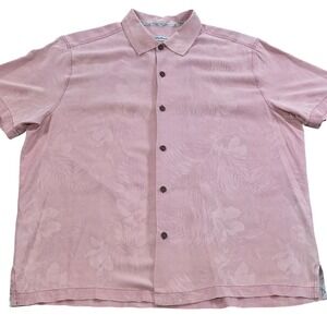 Tommy Bahama Silk Hawaiian Shirt Pink‎ Floral Button Up Mens XL Extra Large